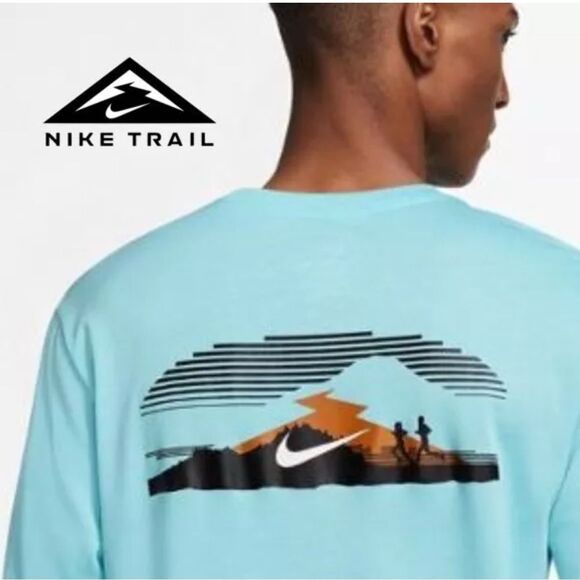NWOT Nike Trail Dri FIT Mens Long Sleeve Running Training Gym Shirt Blue - Picture 2 of 8